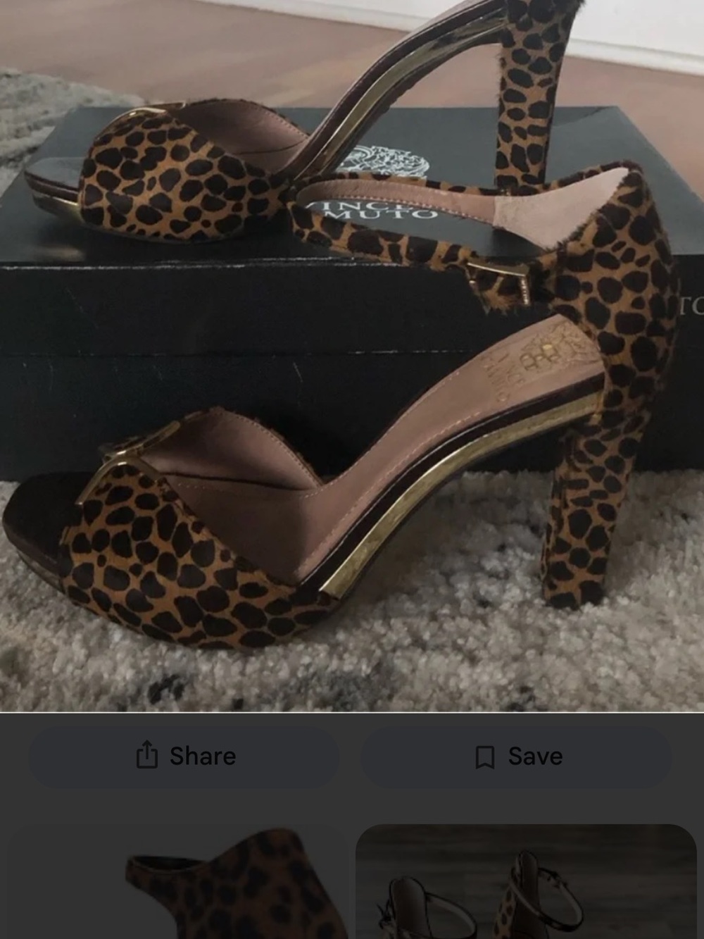 Vince Camuto Brown Leopard Print Peep-Toe Block Heels with Gold Accent
